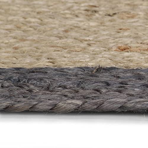 Tapis en jute 90 cm tressé main naturel et gris foncé pour salon