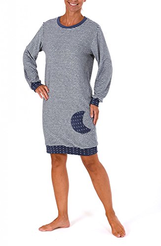 Normann Copenhagen Damen Frottee Nachthemd Langarm mit Tupfen - auch in Übergrössen bis 60/62-213 93 200, Größe:52/54;Farbe:Ringel Jeans Cover