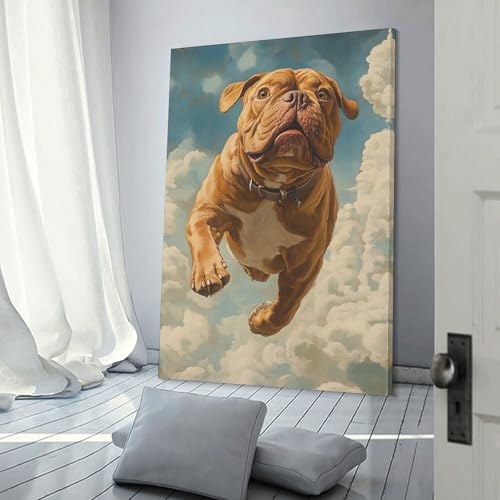 Peinture sur toile bouledogue pour egayer un mur de salon terne
