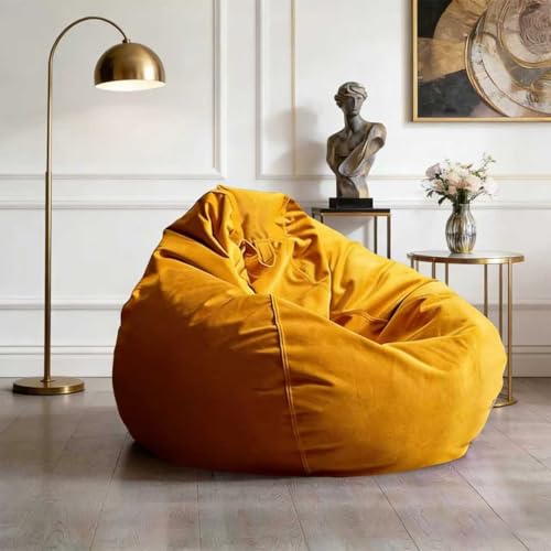 Bean Bag Chair For Adults Kids Velvet Bean Bag Cover Washable Ultra Soft Pouf Ottoman No Filler Pouf Sofa Cover Lazy Armchair Couch Floor Seating Living Room Furniture(Chrysanthemum yellow,90x110cm)
