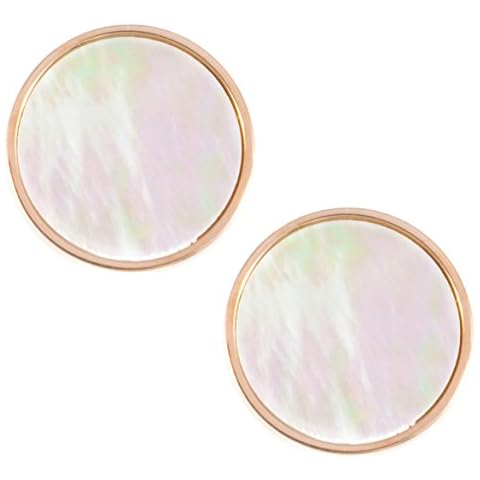 Happiness Boutique Damen Runde Ohrstecker in Rosegold | Kleine Perlmutt Ohrringe Weiß Edelstahlschmuck Cover