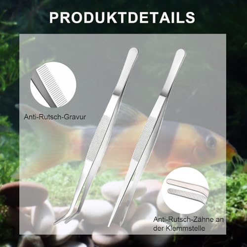 KOMUNJ 2 Stück Aquarium Pinzette Lang, Terrarium Aquascape für Aquarium Aquascape Werkzeuge Fütterungszange Süß- und Meerwasser
