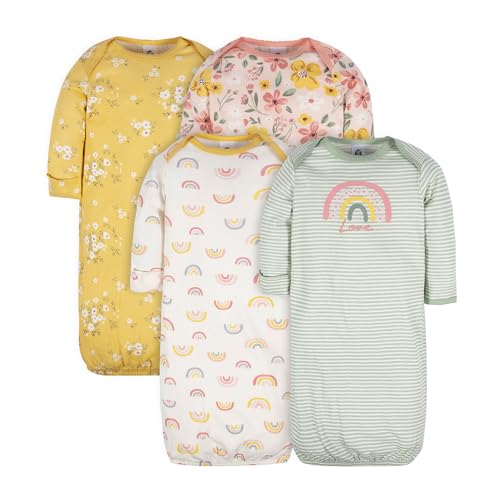 Image of Gerber Baby Girls 4-Pack Sleeper Gown - Soft Cotton Newborn Nightgowns, Elastic Hem Sleepwear Set for Infant Girls