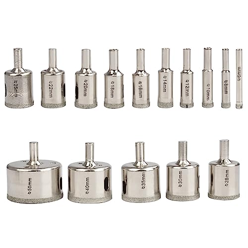 15 PCS Glass Drill Bit Set,6mm - 50mm Tile Glass Diamond Drill Bit Set,Hole Saw Drill Set Tile Drill Hollow Drill Bit Tools,