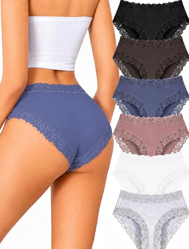 Image of ALL OF SHE Womens Cotton Underwear Cheeky Lace Bikini Panties Sexy Briefs Soft Breathable Lingerie for Ladies Underwear Pack
