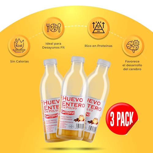 SERMAND 3er Pack Eipulver-Flaschen (150 g) – Pasteurisiertes Getrocknetes Ei | Glutenfrei | Laktosefrei | Ohne Zusatzstoffe | Natürliche Proteinquelle