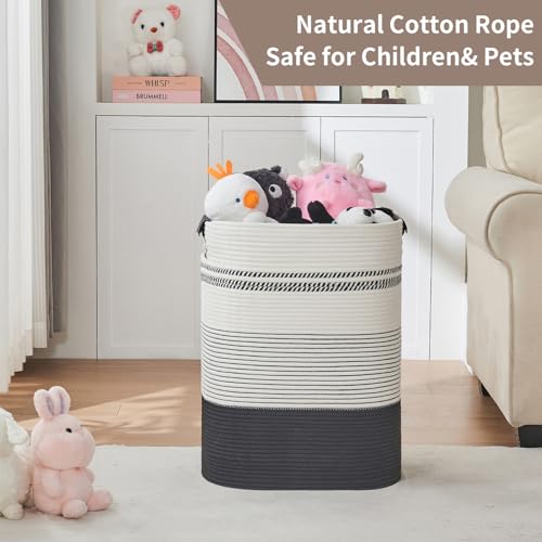 DOFASAYI Laundry Hamper - Large Laundry Basket with Leather Handles, Decorative Storage Basket for Blankets - Clothes Hamper for Living Room, Bedroom (Black & White, 85L) by DOFASAYI - Image 7