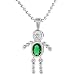 Sterling Silver Birthstone Necklace May Baby Brat Boy Emerald Color Cubic Zirconia, 1.5 mm Chain