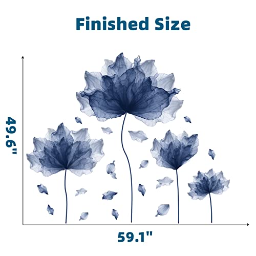 Royolam 59.1'' X 49.6'' Huge Flower Petal Wall Decals Living Room Floral Wall Stickers Removable Peel And Stick Waterproof Wall Art Decor Stickers For Bedroom Bathroom Office (Navy) #TOP4
