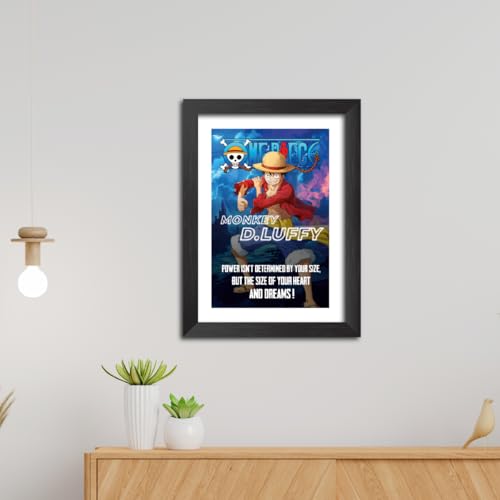 Image of TenorArts Luffy Poster OnePiece Anime Quotes Laminated Photo Frame Painting with Matt Finish Black Textures (12 inches x 9inches)
