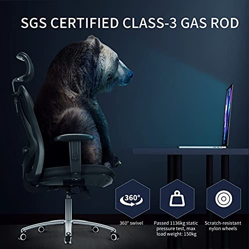 mfavour Bureaustoel Ergonomische bureaustoel met verstelbare armen en rugsteun, ademend mesh-ontwerp en gewatteerd zitkussen, Heavy Duty bureaustoel met draagvermogen 150 kg - Afbeelding 7