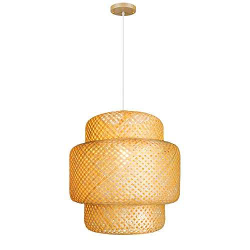 Lustre en bambou YangRy et suspension moderne en osier tressé pour îlot de cuisine