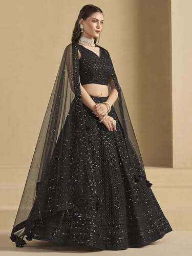 Image of Zeel Clothing Women's Sequins Thread Embroidered Georgette Lehenga Choli With Dupatta (5124-Women-Lehenga-Choli-New; Free size)