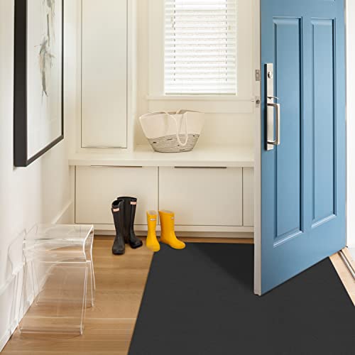 Pu Leather Soft Long Hallway Runner Rugs Mat - Rubber Backing Low Profile Farmhouse Entryway Floor Rug Carpet For Foyer Backyard Dining Room Door Entrance, Black 83" X 28" #TOP2