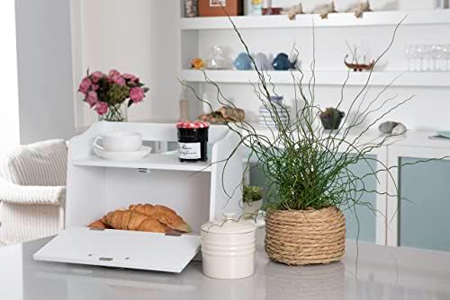 Bread Bin, White, Freestanding Work Top Storage. Shelf above, Traditional design from the Minack Range by Elegant Brands