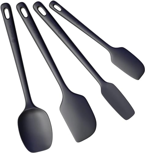 Image of ChefAide 4 Pieces Silicone Spatula Set, Food Grade Rubber Spatula, Upgrade Strong Handle with Ergonomic Grip, Heat Resistant Up to 600F for Nonstick Cookware, Cooking Baking Mixing, Black (SP4)