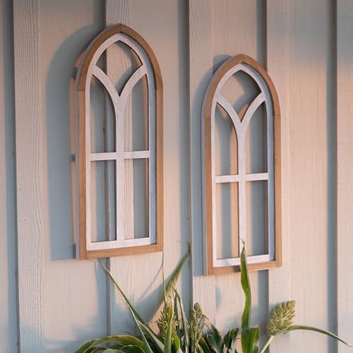 Farm and Posh Rustic Arched window frame, 28x12, hanging distressed faux window pane wall décor, farmhouse window frame décor, vintage wooden cathedral window frames