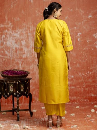 Image of VredeVogel Women's Silk Blend Embroidered Kurta Pant Set with Jacquard Dupatta | Modern & Traditional Blend Ethnic Wear Set