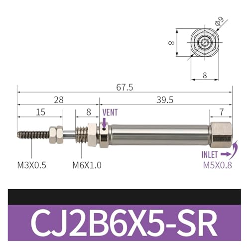 Mini-vérin en acier inoxydable CJ2B6X5-SR à simple effet