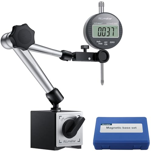 ALLmeter Comparateur de précision Avec Base magnétique traction max 80kg, Support comparateur flexible 0-25.4 mm Pour réglage de la scie à table,...