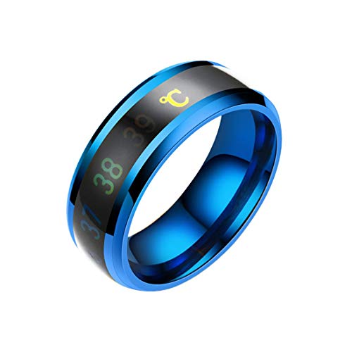 Formulaone Anillo de Pareja de Temperatura Inteligente Pantalla de Temperatura de Plata esterlina Regalo de San Valentín para Amantes Anillos de Boda-Azul No. 7