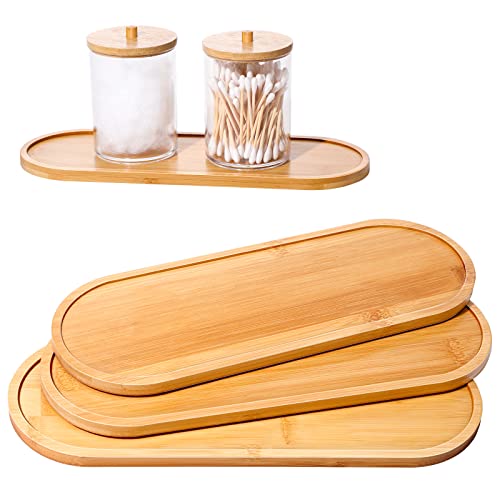 Bamboo Tea Serving Tray 3 Pcs Decorative Multi Use Bathroom Counter Tray Rounded Edges Bamboo Vanity Tray For Dresser Counter Food Coffee Tea Snack Tissues Candles, 11 X 4 Inch #TOP27