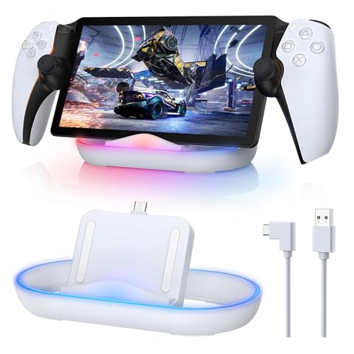 Charging Stand for PS Portal Remote Player, Portable Charge Dock Station with 14 RGB Light Modes and Type-C Cable, Charge Base Holder Accessories for PlayStation 5 Portal Console
