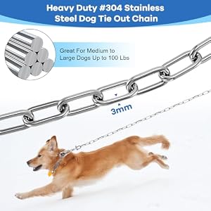 Dog Leash Chains 304 Stainless Steel Chain Link 15FT Metal Dog Tie Out Cable Heavy Duty Coil Chain with Swivel Hook for Outside (15FT 3MM) Dog Leash Chains 304 Stainless Steel Chain Link 15FT Metal Dog Tie Out Cable Heavy Duty Coil Chain with Swivel Hook for Outside (15FT 3MM)