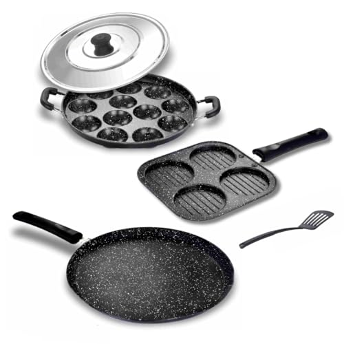 Nonstick Aluminium Cookware Gift Set, 4 Pieces, Includes Tawa, Appam Maker, Kitchen Tool, Mini Uttamapm, Non-Induction Base Nonstick Aluminium Cookware Gift Set, 4 Pieces, Includes Tawa, Appam Maker, Kitchen Tool, Mini Uttamapm, Non-Induction Base