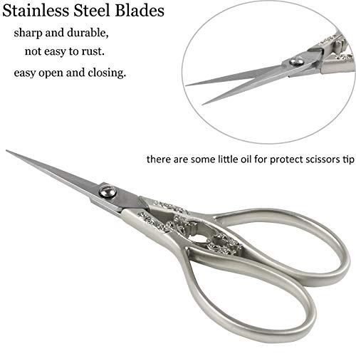 Bihrtc 4.33 Inches Vintage European Style Stainless Steel Auspicious Clouds Scissors For Needlework, Embroidery, Sewing, Craft, Art Work & Everyday Use (Light Grey) #TOP2