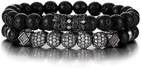 SHIWE 8MM Lava Rock Beads Bracelet for Men Women Essential Oil Beaded Healing Anxiety Bracelets Gift for Father's Day