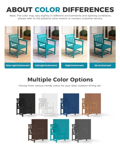 Image of Ciokea HDPE Outdoor Dining Set of 4, Patio Table and Chairs Sets, Lake Blue