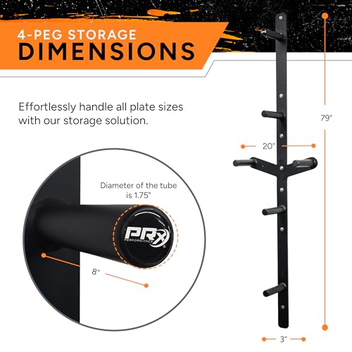 PRx Performance Profile Weight Plate Storage 3-Peg or 4-Peg, Optional Weight Wing Extension. Wall-mounted weight plate storage perfect for any garage, home or commercial gym (3-Peg + Weight Wing)
