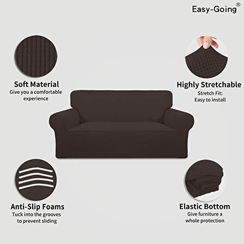 Image of Easy-Going Stretch Oversized Loveseat Slipcover 1-Piece Sofa Cover Furniture Protector Couch Soft with Elastic Bottom for Kids Polyester Spandex Jacquard Fabric Small Checks Chocolate