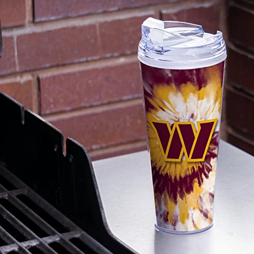 Image of Rico Industries NFL Football Glitter 24oz Acrylic Glitter Tumbler with Hinged Lid, Officially Licensed Double Wall Tumbler with Straw