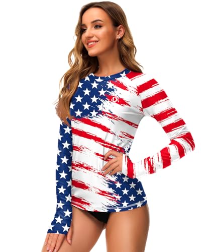 Image of Deerose Womens Gradient Rash Guard UPF 50+ Swim Shirts Surfing Top with Thumb Hole