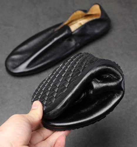 Santimon Men's Slip-On Leather Loafers with Unique Skull Design – Foldable Dress Summer Shoes with Travel Case, Flats for Formal & Casual Occasions3