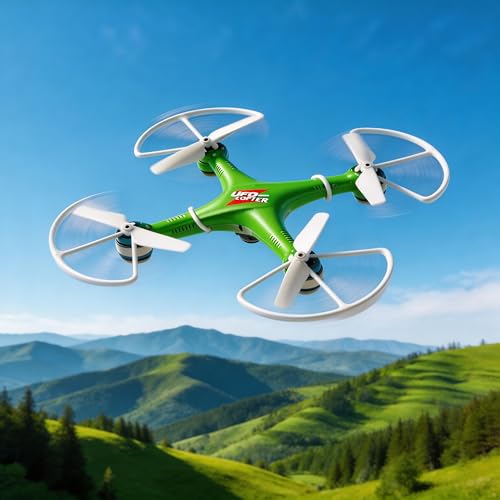 Image of UFO Copter RC Drone for Kids & Beginners | 6-Axis Quadcopter with Propeller Guards | Stable Flight, Lightweight Design | Indoor & Outdoor Toy Drone (Green & White)