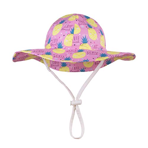 Langzhen Upf Beach Sun Protection Hat For Baby Girls Adjustable Toddler Kids Hat Wide Brim Summer Play Hat With Chin Strap(Pineapple,M: 1T-2T (50Cm /19.7")) #TOP1