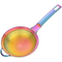 Mesh Strainer Stainless Steel Strainers, Food Strainer Colander Sieve with Long Handle for Kitchen Cooking, Tea, Coffee Powder, Pasta, Frying, Vegetable Drain-Rainbow Color