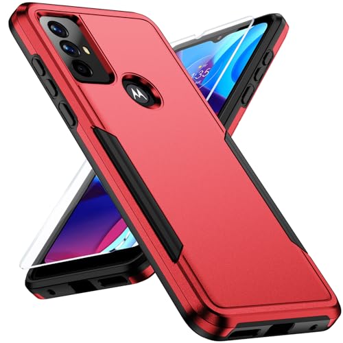for Motorola Moto G Play 2023, Moto G Pure, Moto G Power 2022 Case with HD Screen Protector, 2-in-1 Full Body Heavy Duty Rugged Shockproof Protective Phone Cover, Red