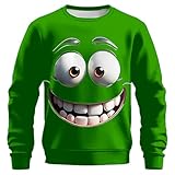 Roobeety Sweat shirt pour homme avec grand visage smiley imprimé   Pull à manches longues avec motif de bande dessinée amusant   Sweat shirt à col rond pour les loisirs, Style #d02 vert, XXL