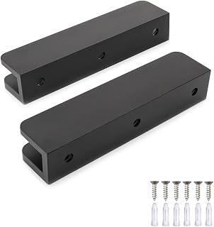 LukLoy Solid Brass Glass Shelf Bracket with 3 Screw Holes, Adjustable Shower Glass Clip Heavy Duty for 6mm-10mm Glass (Matte Black, Pack of 2)