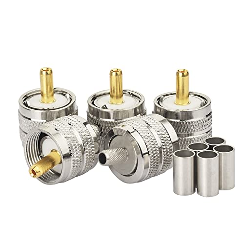 Eightwood 5Pcs Pl259 Pl-259 Uhf Male Crimp Coax Connectors Rf Adapter For Rg58 Lmr195 Low Loss Coaxial Cable #TOP16