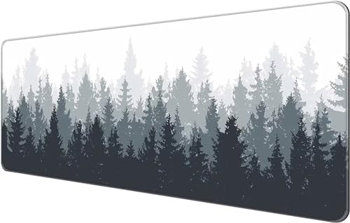 TengYuer Tapis de Souris Gaming XXL 800x400x2mm Grand Tapis de Souris Gris Forêt Brumeuse avec Bords Cousus et Base en Caoutchouc Antidérapant Surface Spéciale Améliore la Précision et la Vitesse