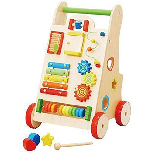 Review LFF MASSAGE Newest Children's Wooden Multifunctional Colorful Hand-Push Building Block Car, S...
