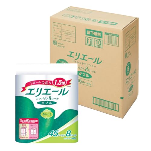 エリエール トイレットペーパー 1.5倍巻き 45m×32ロール(8ロール×4パック) ダブル パルプ100% リラックス感のある香り [EC限定 正規段ケース] [ハーフケース]