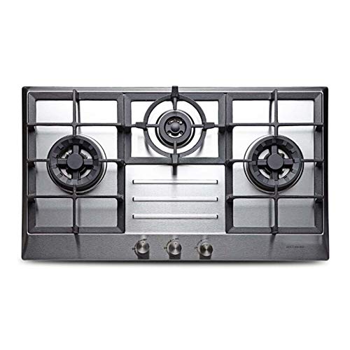Placa de cocina de gas con 3 quemadores integrados de acero inoxidable con protección termopar, 76,2 x 45,7 cm