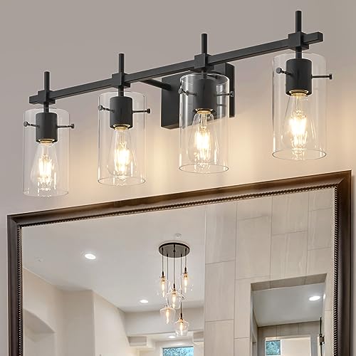 Image of SOLFART 4 Lights Vanity Light Black Bathroom Vanity Lights Over Mirror Vanity Lights for Mirror Bathroom Light Fixture