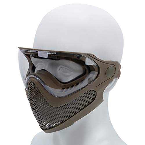 ATAIRSOFT 2 Modes Airsoft Mask Full Face Tactical Safety Protective Mask Anti-Fog Goggles Set with 3 Interchangable Lens (Coyote Brown)